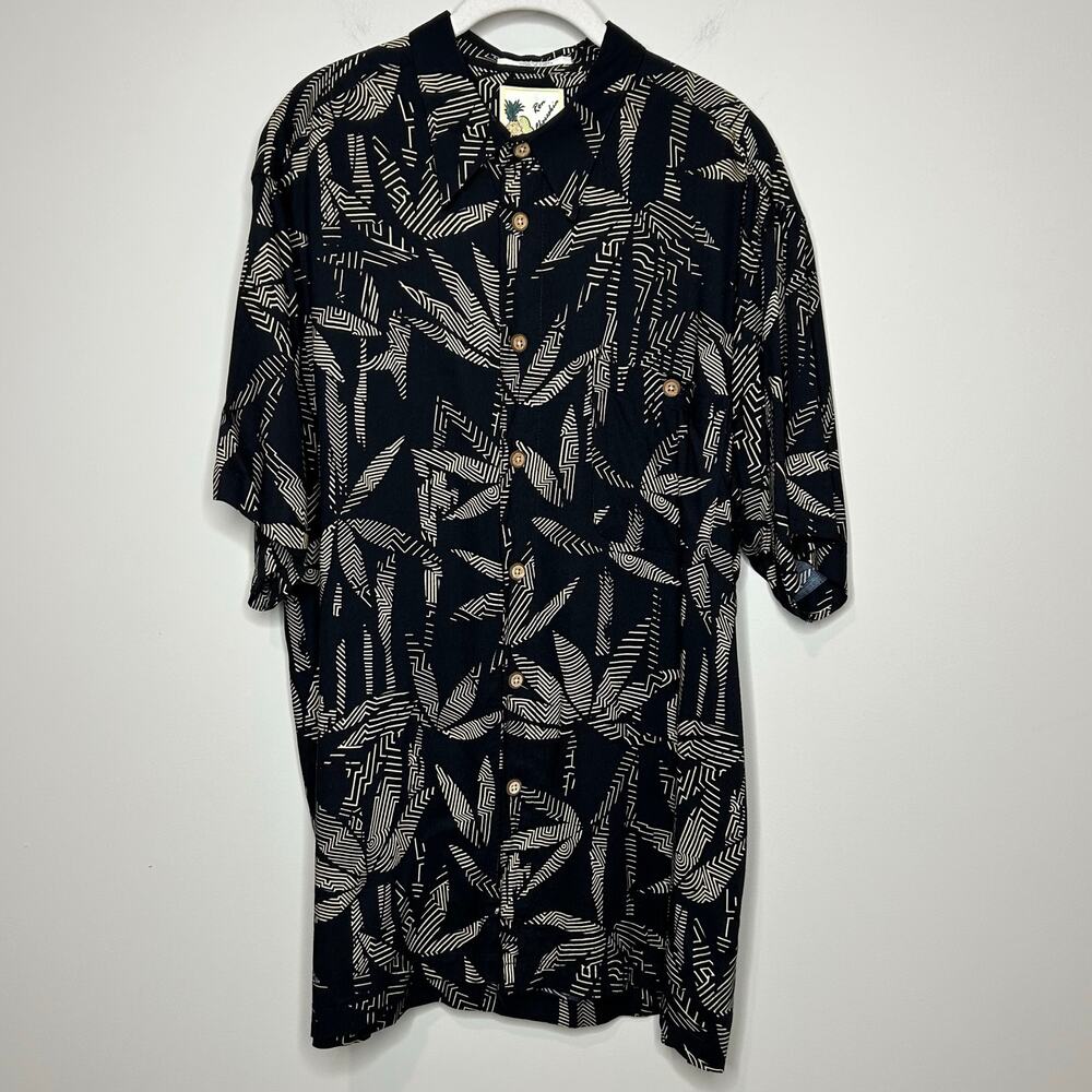 Ron Chereskin Tropical Hawaiian Button Down Shirt Size L Palms Rayon
